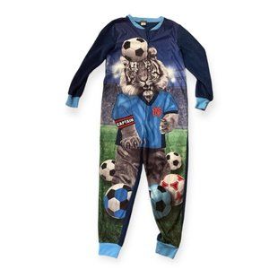 PL Sleep One Piece Velour Blue Soccer Tiger Pajamas PJs Suit